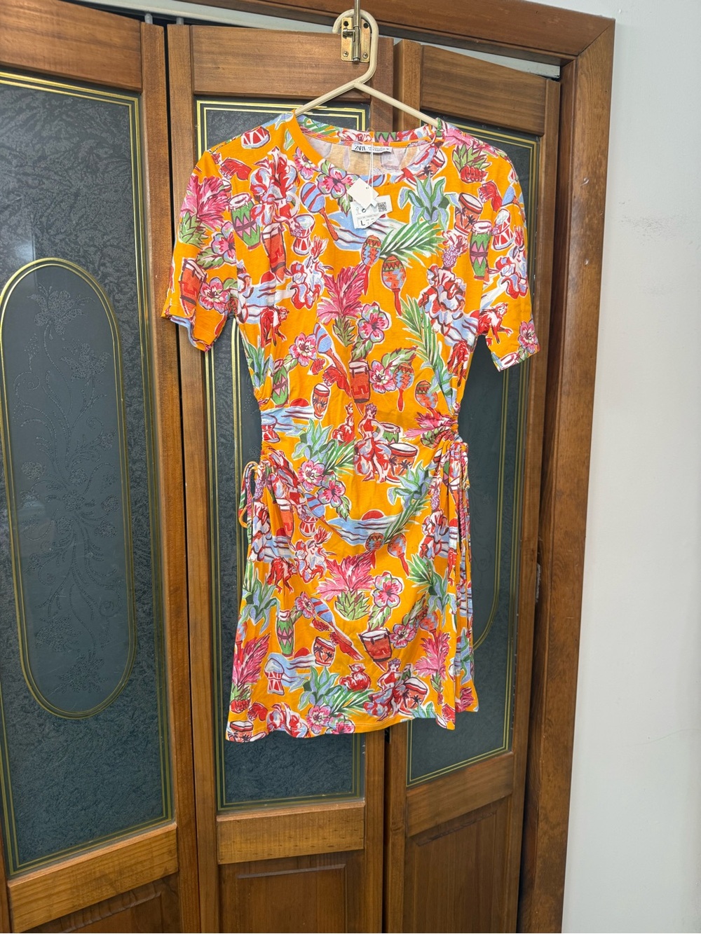 ZARA LADIES Orange Tropical Floral Dress, BRAND NEW